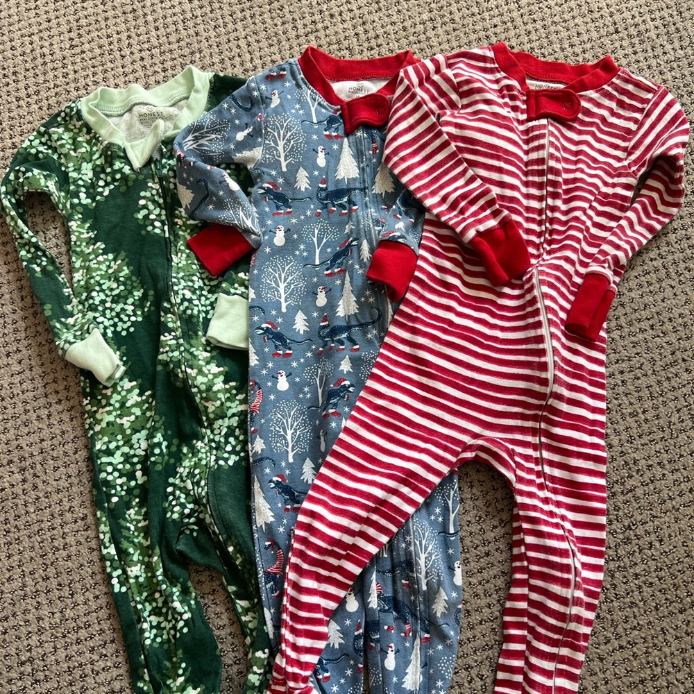 3 Honest company toddler winter footie pajamas
